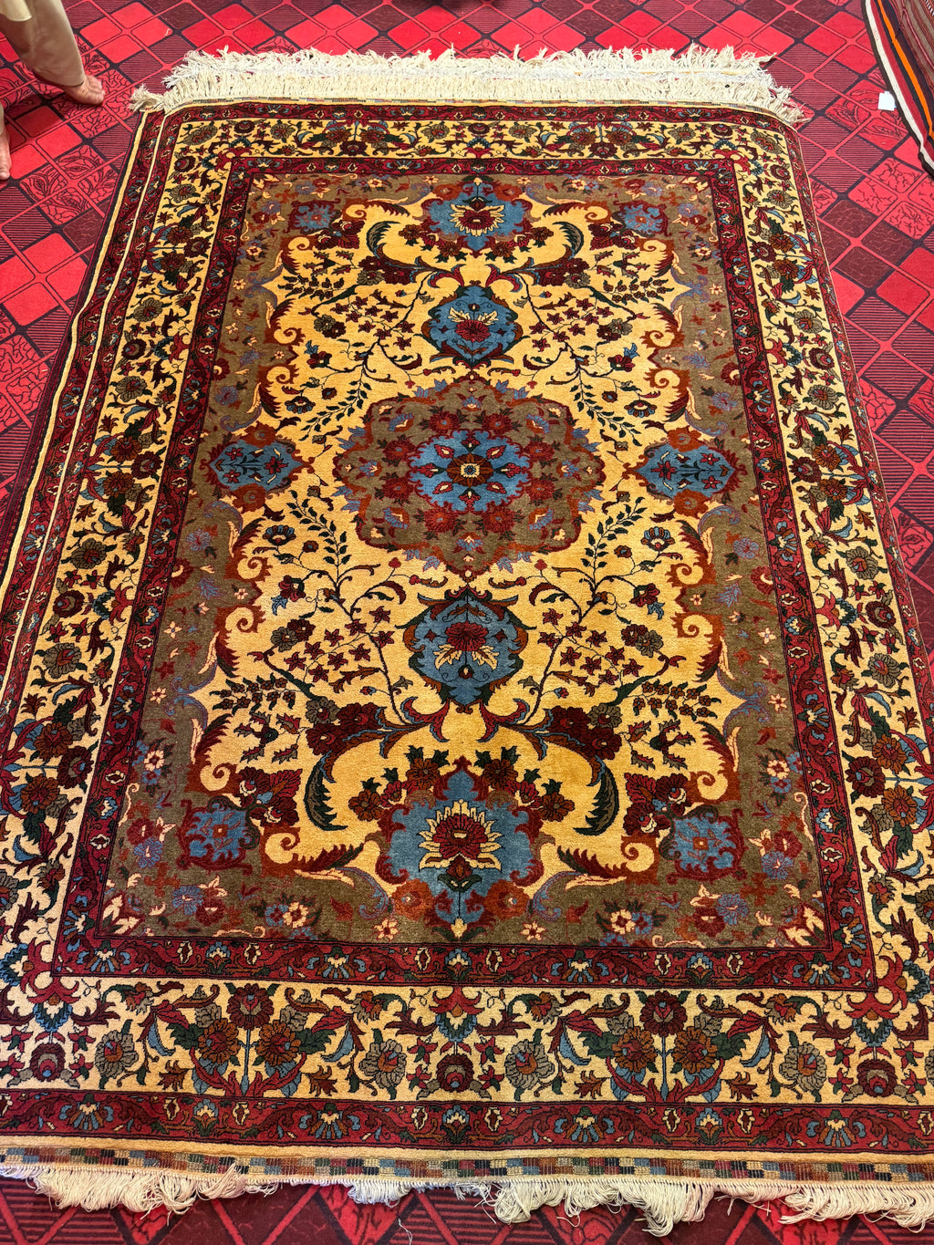 Koza Gul Carpet | Golden Yellow & Royal Blue